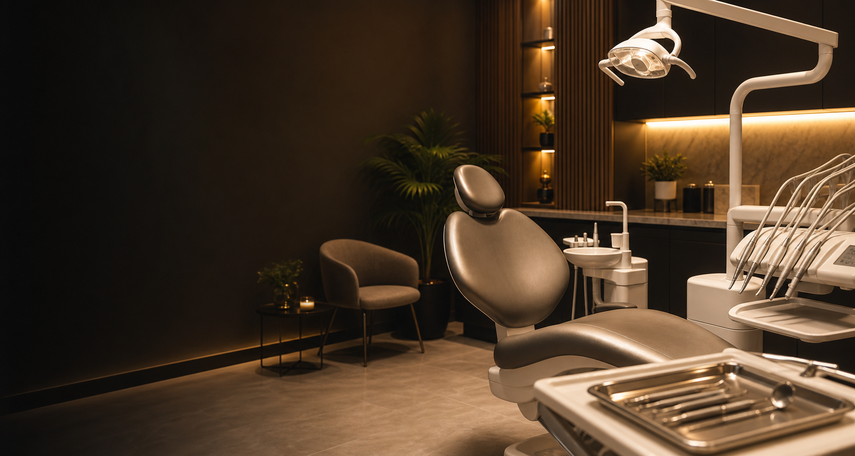 A warm modern dental clinic treatment room