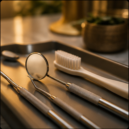 Dental mirror and toothbrush